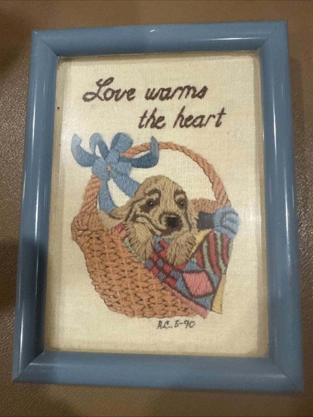 Love Warms The Heart-frame Vintage Dimensions Crewel Embroidery 5x7 Warm Puppy